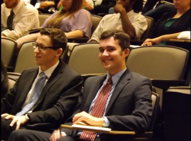 University of Miami debaters Spencer George, left, and David Silverman participated in the historic bilingual debate hosted by the University.  