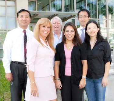 Members of the biostatistics team are, from left, front row, Maria Jimenez-Rodriguez, administrator; Shari Messinger, director and associate professor of epidemiology and public health; and Fei Tang, Ph.D. student. Back row, from left, biostatisticians Hua Li, assistant scientist, Robert Duncan, professor of epidemiology and public health, and Kaming Lo.