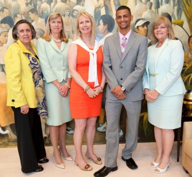 From left, Georgie Angones, Kyle Paige, Lynne Gibson, Kenneth B. Wiggins, and Cynthia Beamish were among those inducted into the University of Miami Heritage Society.