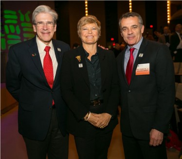 From left, UM President Julio Frenk, Jeri Wolfson, and Miller School Dean Pascal J. Goldschmidt at the launch event for a new initiative that will help spread the DOCS model to other medical schools.